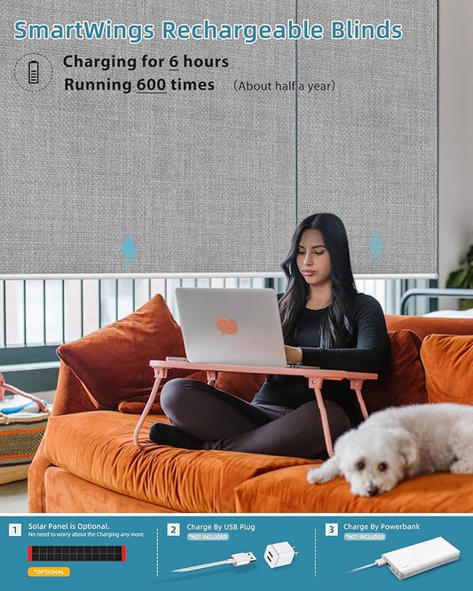 SmartWings Motorized Smart Blinds with Remote, Custom Automatic 100% Blackout Roller Shade Compatible with Alexa/Homekit/Google, Electric Smart Blinds for Indoor Windows, Vigor Pale Grey