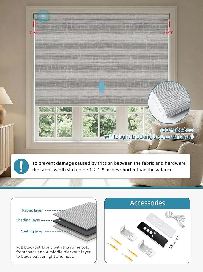 SmartWings Motorized Smart Blinds with Remote, Custom Automatic 100% Blackout Roller Shade Compatible with Alexa/Homekit/Google, Electric Smart Blinds for Indoor Windows, Safari Smoke