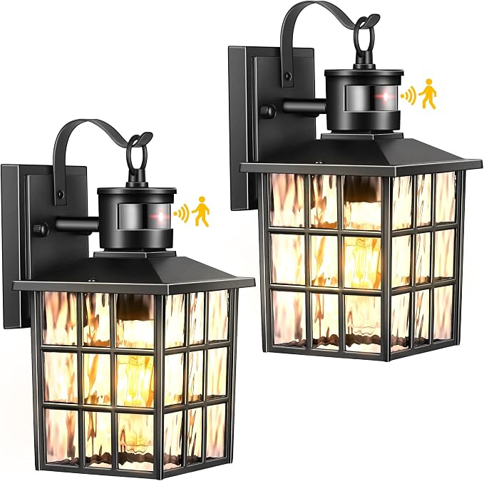 VIANIS Black Motion Sensor Porch Lights Outdoor, 100% Aluminum Anti-Rust