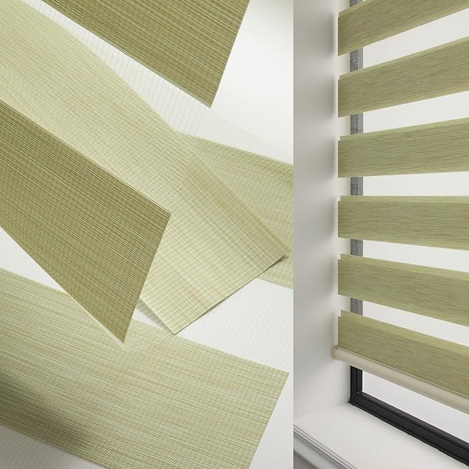 ACMEART Motorized Zebra Blinds,Smart APP & Remote Control Light Filtering Zebra Shades,Compatible with Alexa,Custom Size Electric Window Blinds for Home Office (Lemon Green)
