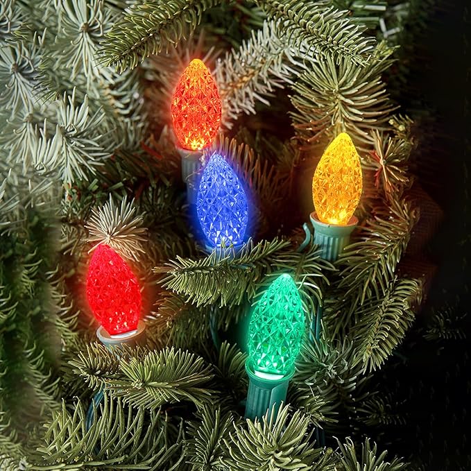 25 Pack C7 LED Replacement Bulbs- Multicolor Bulbs Dimmable for Christmas Outdoor Indoor String Lights, IP65 Waterproof Multicolor LED Night Light Bulbs, 0.72 Watts, C7/E12 Candelabra Base