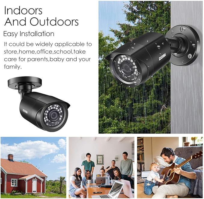 ZOSI 1080P 4 Pack HD TVI Security Cameras, 80ft Night Vision, Outdoor Indoor Weatherproof Bullet Camera for 1080P/5MP/4K HD TVI Analog CCTV DVR System (Renewed)