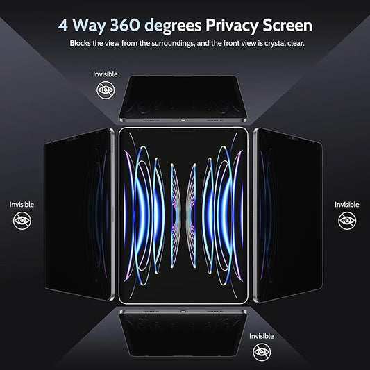 Peslv 4 Way Magnetic Privacy Screen Protector for iPad Pro 12.9 Inch 2018 2020 2021 2022, Removable 360 Degree Spy Private Black Security Screen Filter, Easy Install Anti Blue Light Glare