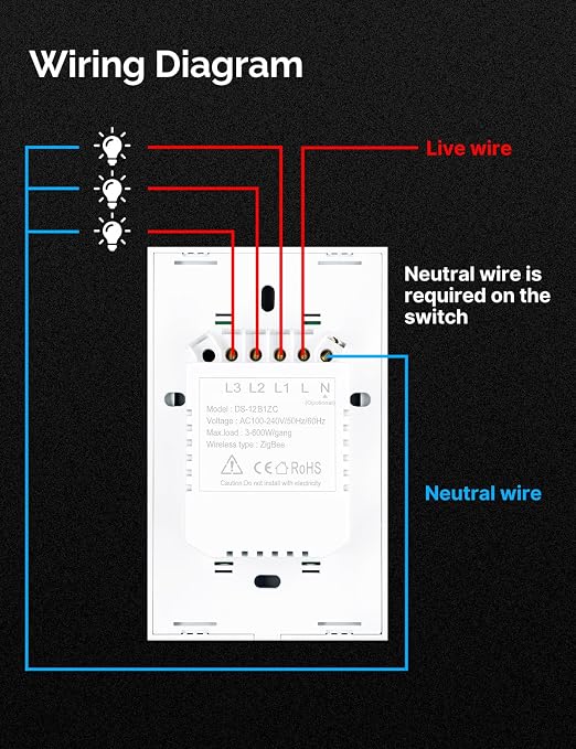 MOES Matter Wi-Fi Smart Light Switches Touch Glass Design, Needs Neutral Wire, Single Pole, 2.4GHz, Remote & Voice Control with Alexa, Google Home & Siri, Supports Timer and Schedule, White 2 Gang