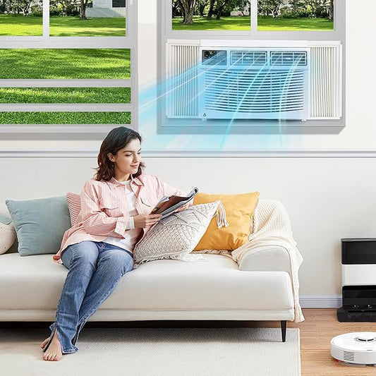 8000 BTU Window Air Conditioner with WiFi & App Control, Smart Window Mount AC Unit with Remote, Cools up to 350 Sq. Ft., 3-in-1 Cooling, Fan & Dehumidifier, Sleep Mode, 24H Timer, White