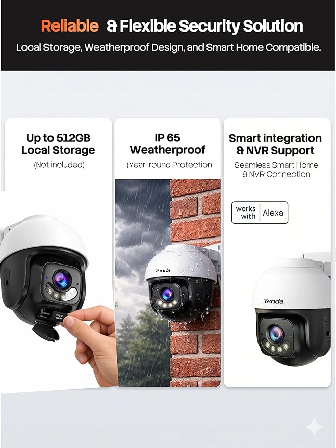 Tenda 5MP QHD Outdoor Pan/Tilt Wi-Fi Security Camera, 360° Full Coverage, Color Night Vision, AI Human/Vehicle/Motion Detection, 2-Way Talk, IP65, WiFi 6,24/7 Plug-in Guard for Your Yard (CH7 2.0)