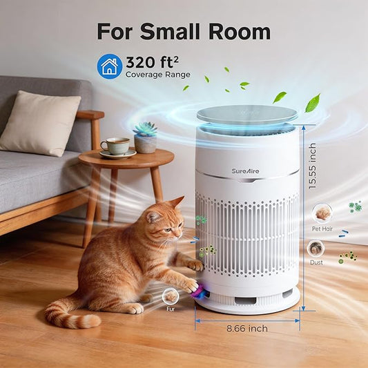 Cat Air Purifiers with HEPA Filter, Desktop Air Purifier with Replaceable Pre-Filter and Cat Teaser, 360° Air Intake Filters Pet Hair Dander Odors