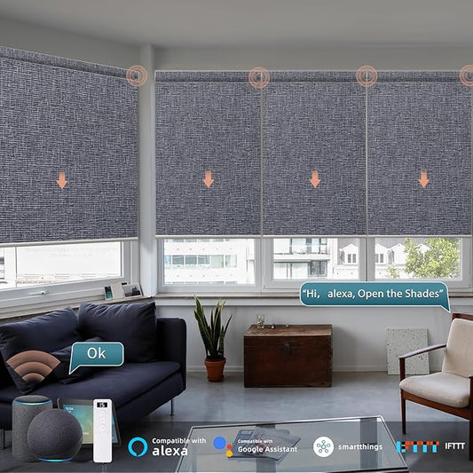 Motorized Blinds Roller Shade with Remote: Canisteo Automatic Smart Blind for Windows 100% Blackout, Electric Blinds Compatible with Alexa/Google Home/Apple Homekit, Customized Size,Noir Charcoal