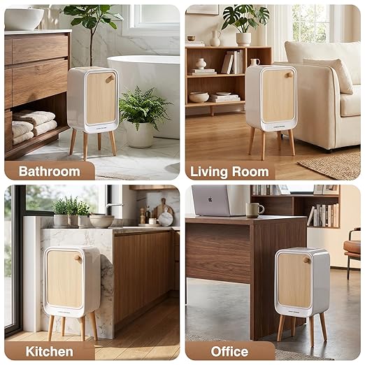 Motion Sensor Touchless Trash Can for Living Room Bedroom, 5.3 Gallon/20L Automatic Stainless Steel Slim Tall Garbage Can with Butterfly Lid&Legs, Wood Color