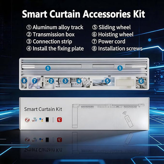 Smart Curtains, Universal Electric Curtain Accessories Installation Kit, Aluminum Alloy Thickened Silent Track 244.1''(6.2m), Including a Complete Set of Accessories, Excluding Curtain Motor