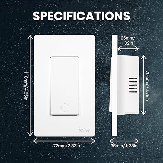 MOES Smart Single Pole Light Switch, 2.4GHz WiFi Wall Switch, Needs Neutral Wire, Multi-Control, Smart Life/TUYA APP Control, Voice Control with Alexa/Google Home, White 1 Gang
