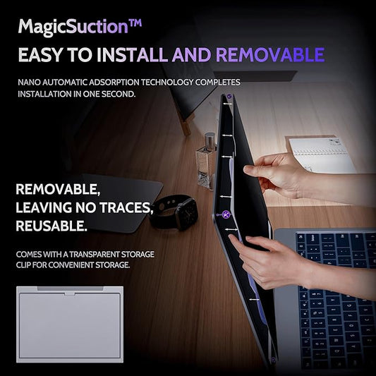 Peslv Privacy Screen for 14.4 Inch Surface Laptop Studio 2/1, MagicSuction™ Removable Anti Spy Black Protector, Glare Blue Light Filter for Microsoft Laptop Computer Monitor