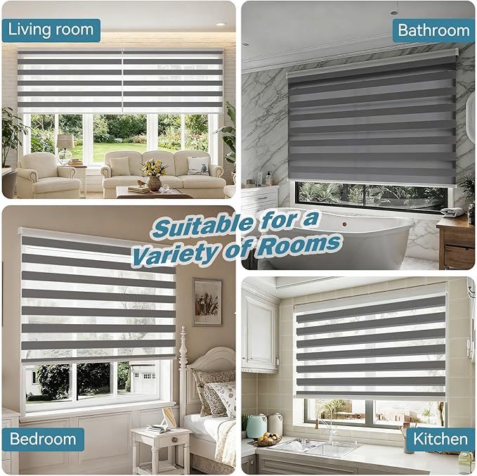 Interior Window Shades, Smart Dual Layer Light Filtering Blinds Compatible with Alexa & Google Home, Customized Size Cordless Electric Window Shades, (Dark Gray, 85% Blackout)