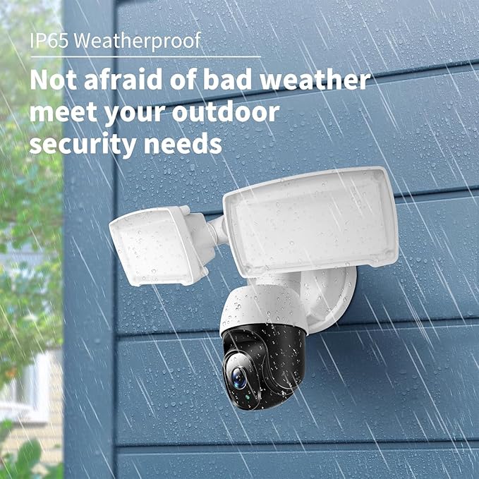 PTZ Security Camera with Floodlight, 360° Auto Tracking 1080P, 2500 Lumens, Color Night Vision, Weatherproof, 90dB Siren, Includes 64GB TF Card & Plug-in Adapter
