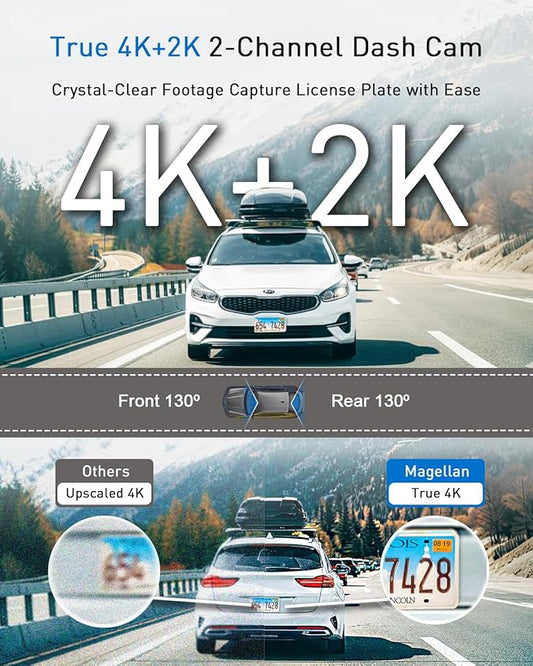 MAGELLAN DR45 2-Channel Dash Cam, Night Vision, Front & Rear True 4K + 2K Camera for Cars, STARVIS 2 IMX678 IMX675, Strong Mount, GPS, Wi-Fi, App Control, Parking Mode, 2.7" IPS, 64GB Card Included