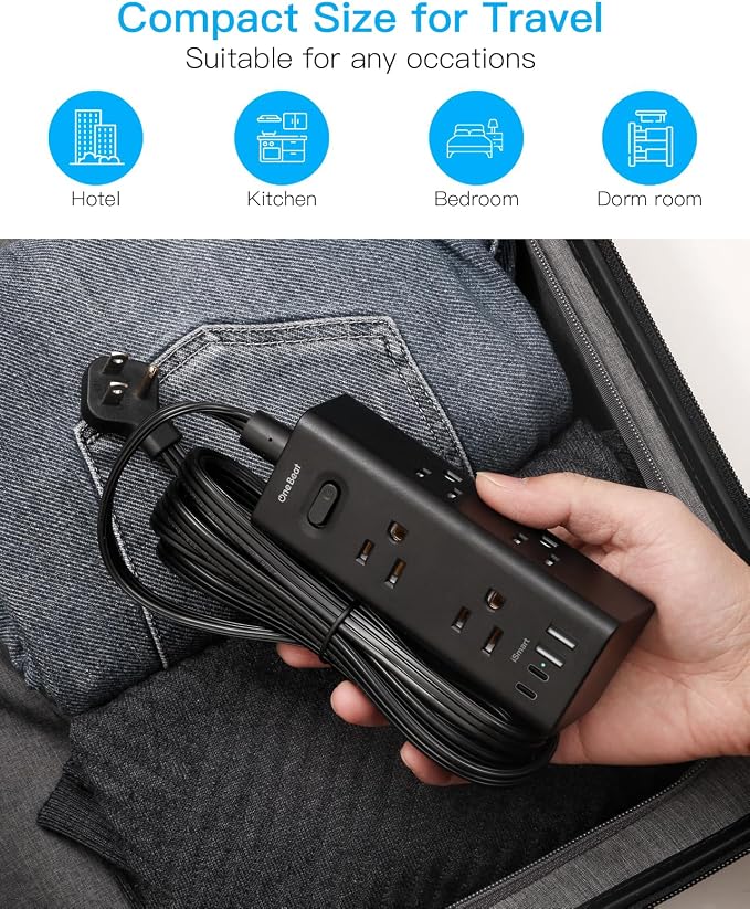 25Ft Extension Cord with Multiple Outlets, Flat Plug Power Strip Surge Protector with 20 Ft Long Cord, 6 Outlet 4 USB Ports (2 USB C), Multi Outlet Wall Plug for College, Dorm Room Essentials(Black)
