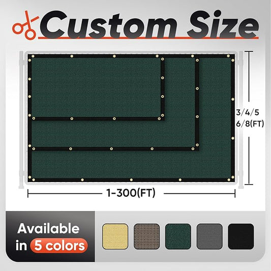 3'X8' Privacy Screen Fence 90% Blockage Heavy Duty Fencing Mesh Shade Net Cover for Wall Garden Yard Backyard Dark Green (We Make Customized)