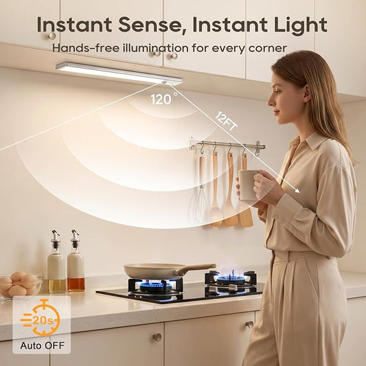 10.5 Inch Under Cabinet Lighting, 6 Color Temps Motion Sensor Light Indoor, LED Power Display Rechargeable Battery Operated Closet Light, Magnetic Dimmable Under Counter Lights for Kitchen-2 Pack