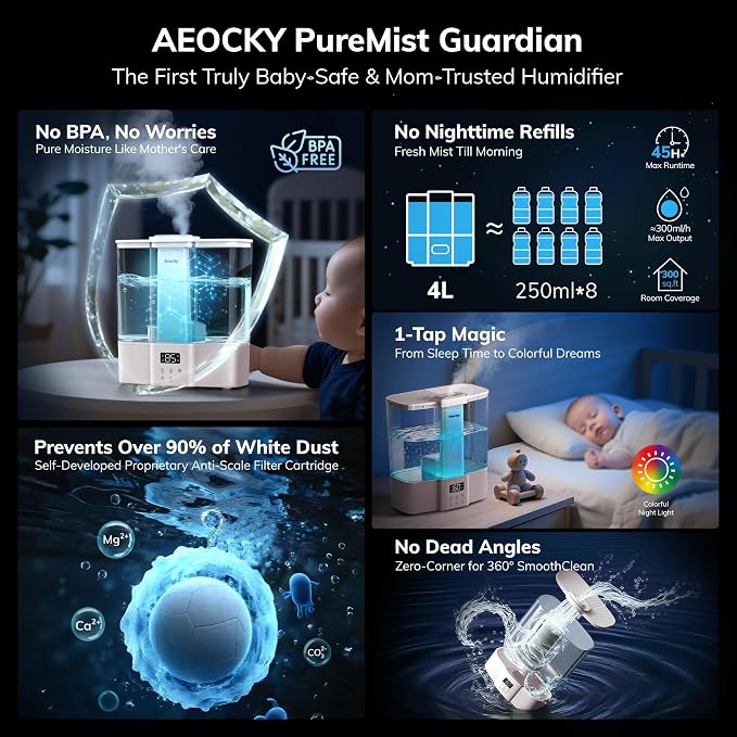 AEOCKY Geek-Level Ultrasonic Humidifier, 4L Top-Fill Cool Mist Diffuser