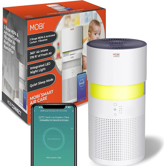 MOBI Air Purifier 4 in 1 Smart Wi-Fi Air Purifier & Humidifier with Removable Water Tank & Filter, 3 Stage Filtration System, Covers up to 1095 ft², Remove Dust Smoke Pollutants Odor