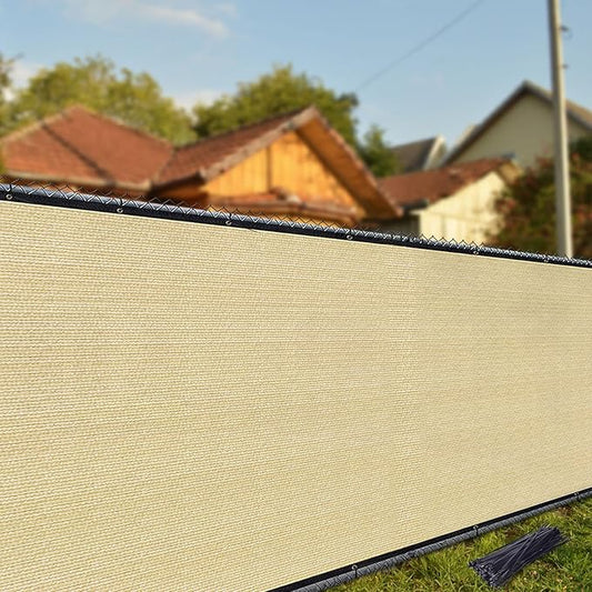 iCover 5x50ft Privacy Screen Fence, Outdoor Fencing Panels, Garden Windscreen Mesh Shade Sail Net Barrier, Fence Privacy Screen Reinforced Bindings and Brass Grommets Cable Zip Ties, Sand