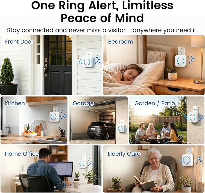 LUCKYDUO WiFi Chime for Nest Doorbell, 32 Tones, LED Flash, 999+ Expandable