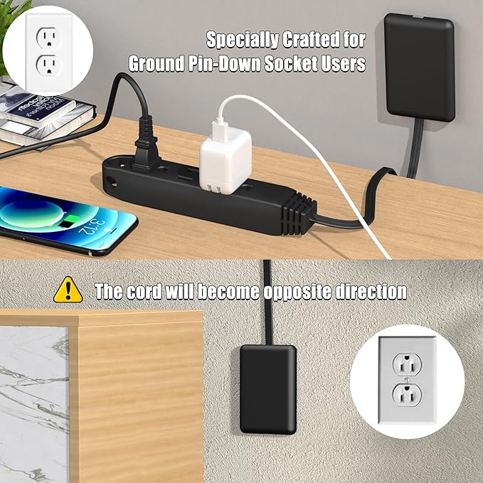 CABOCASA 2 Pack 3FT Flat Plug Extension Cord Power Strip with 3 Outlets, Patented Detachable Ultra Thin Outlet Cover Concealer & Ultra Flat Plug, Max. 13A 125V 1625W ETL Listed, Black Color