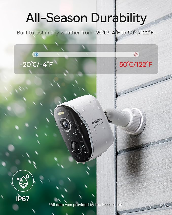 Baseus Wireless Cameras for Home Security, N1 2-Cam Kit with 2K Clarity, No Monthly Fee, 16TB Expandable Local Storage, 210-Day Battery Life, Compatible with Alexa/Google Home, Light Grey