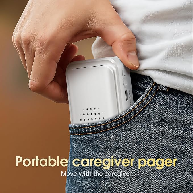 Wireless Motion Sensor Bed Alarm for Elderly - Fall Prevention System for Dementia Patients & Seniors - Caregiver Pager with 5 Volume Levels for Home Safety (1 Caregiver Pager+2 Sensor)