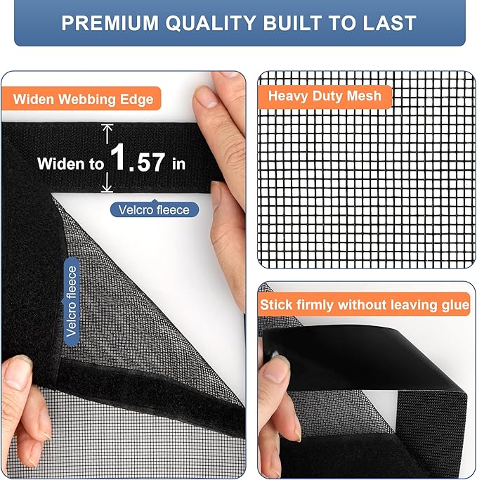 METAONLY Fiberglass Magnetic Screen Door Mesh Fits 36" x 82" Door - Curtain Size 38" x 83", Works for Patio, Sliding Door, Keeps Bug Mosquito Out, Fresh Air Flow, Black