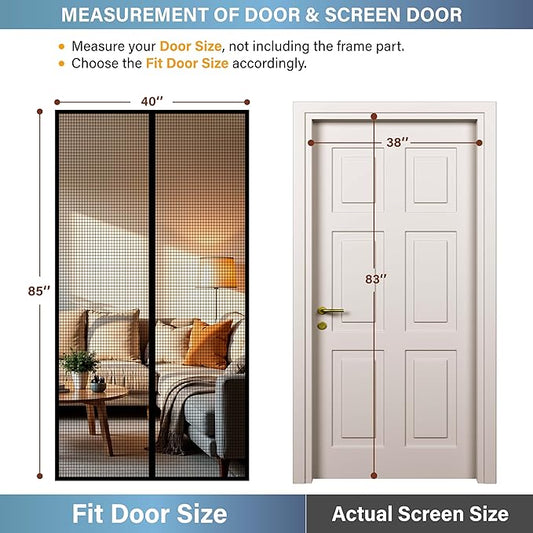 Magnetic Fiberglass Screen Door -Fit Door Size 38.0 x 83.0'' Screen Door Mesh for Front Door or Sliding Door, Pet & Kid Friendly, Stripe Black