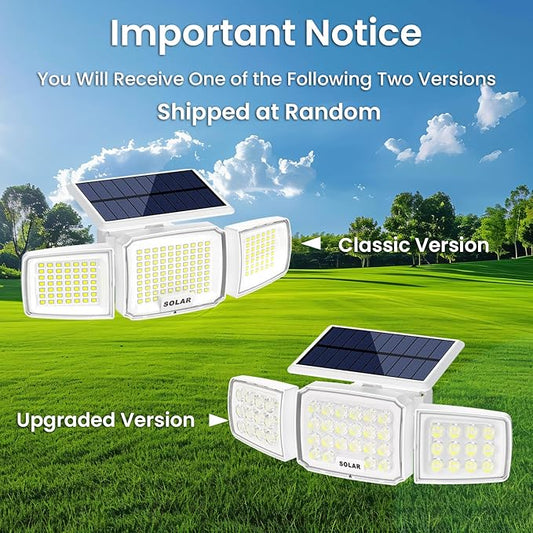 White Solar Security Light Outdoor Super Bright LED, Motion Sensor Solar Flood Light, 3 Heads 270° Wide Angle, Remote Control,IP65 Waterproof, 3 Modes (4 Packs)