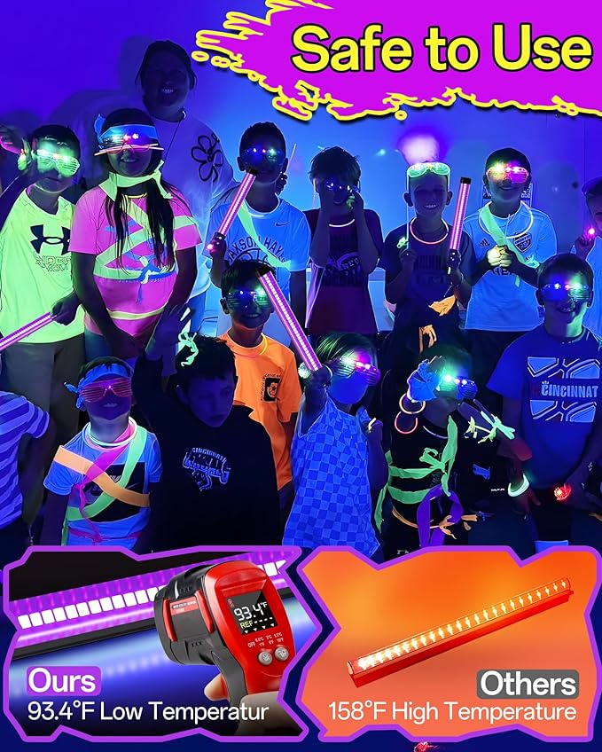 YQNLIFA 5000mAh Rechargeable Black Light Bar, Battery Powered Black Lights for Glow Party, Cordless Blacklight Strip for Halloween Decorations, Fluorescent Poster, Body Paint, Uranium Glass, 2 Pack