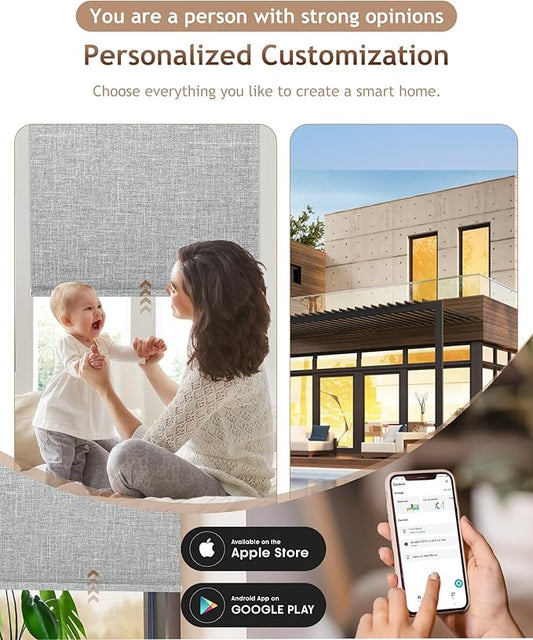 Motorized Blinds with Remote: Kincmo 100% Blackout Roller Shades Work with Apple Homekit,Alexa,Google Home, Customized Electric Blinds with App,Voice Control (100% Blackout Meridian Grey)