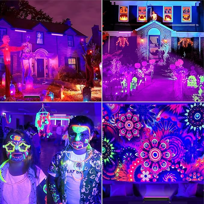 10 Pack LED Black Light Bar, Blacklight Flood Light with Plug & Switch & Power Cord, Each Light Up 24x24ft Area, for Glow Fluorescent Party Bedroom Game Room Body Paint Stage