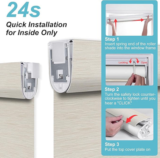 BERISSA Smart Motorized Blinds with Remote,No Drill Automatic Roller Blinds for Indoor Windows,Blackout Linen Fabric,Electric Shades for Windows Home Office,Maze Beige,Custom Size