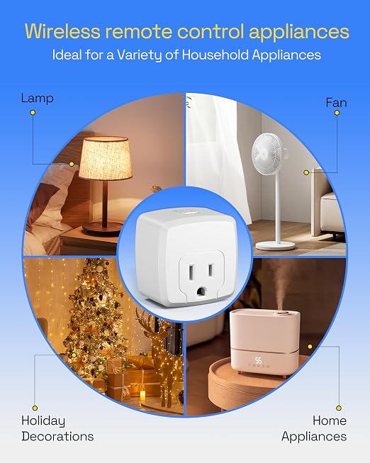 HBN Remote Control Outlet Indoor Remote Timer Outlet with 8 Timer Settings Plug‑in Power Switch RF Wireless Remote, Energy Saving Control for Lamps, Fans, Household Electronics