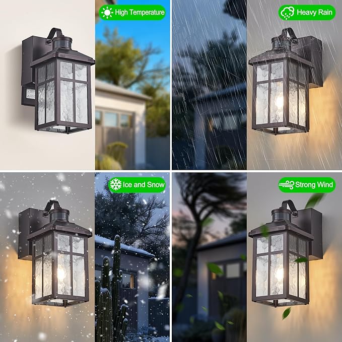 Porch Light with Outlet and Remote Control - Plug in Outdoor Wall Lights with GFCI Exterior Lighting Fixtures Adjustable 3 Sensitivity Levels and 1-10min Delay for Porch, Patio, Entryway(Bronze)