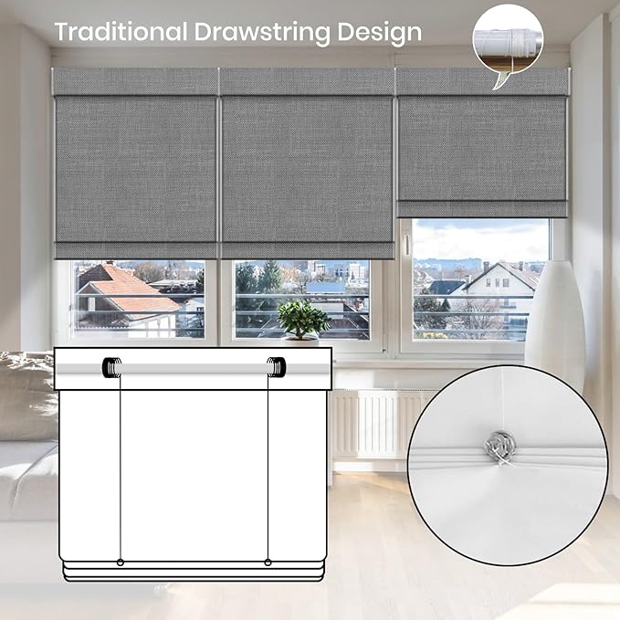 Motorized Roman Shades with Remote,Wooden Blinds Compatible with Alexa/Google/Apple Homekit,Natural Woven Wood Blinds,Electric Blinds Customized Size,Crocheting Chocolate