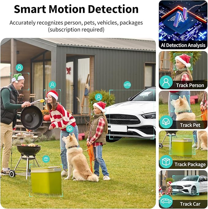 2K FHD Smart Wireless Security Camera Indoor/Outdoor,Solar Powered WiFi Camera with Color Night Vision, Motion Detection, 2-Way Audio, Weatherproof, Cloud/SD Storage for Home Security (2.4GHz Only)