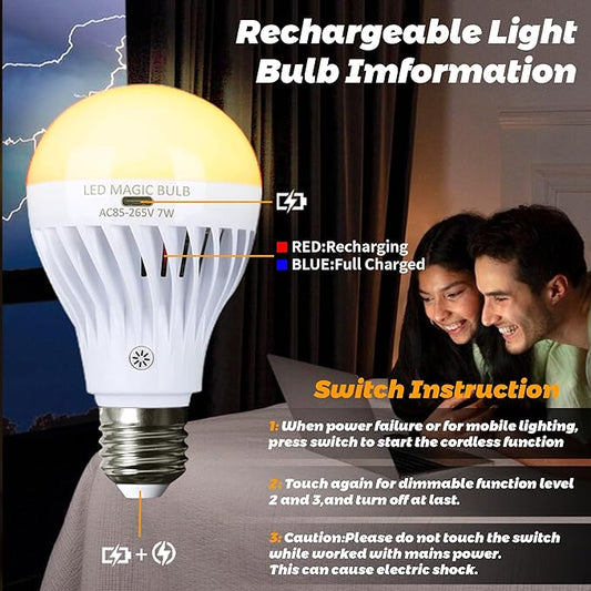 BSOD AC 85-265V 7W LED Magic Bulb with Remote Controller Warm White Emergency Light with Rechargeable Built-in Battery E27 Lamp for Home Indoor Lighting (USB Warm 2 Pack)