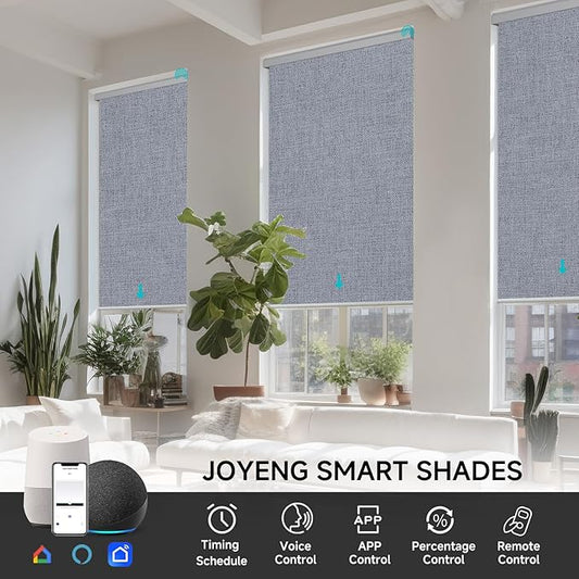 Motorized Blinds with Remote, Custom Automatic Electric Blackout Smart Blinds for Windows, Motorized Window Roller Shades Compatible with Alexa Google for Home Office, Fabric Grey