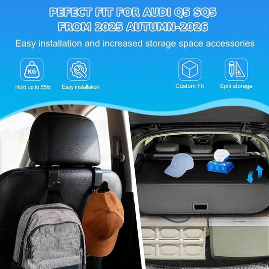 AUXKO Retractable Cargo Cover for Audi Q5 SQ5(Not for Sportback) 2026 2025(from Autumn), Trunk Cover Luggage Security Shade Cover for 2026 Q5 SQ5 Shielding Anti-Peeping Privacy Screen, Carbon Fiber