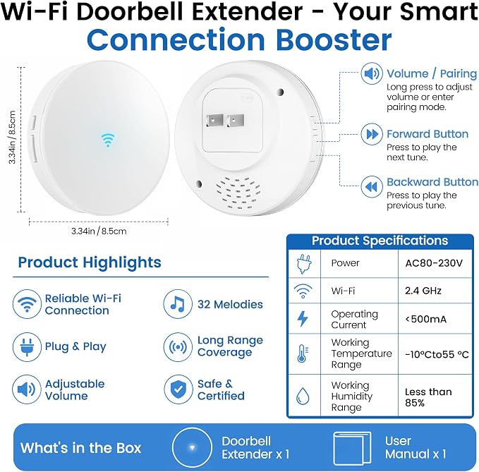 LUCKYDUO WiFi Doorbell Chime for Google Nest, 58 Tones, LED Flash