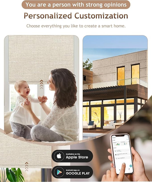 Kincmo Motorized Blinds with Remote,100% Blackout Motorized Roller Shades Work with Apple Homekit,Alexa,Google, Custom Electric Blinds with App,Voice Control (Aurora Beige)