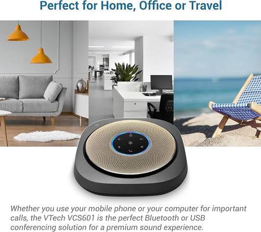 VTech VCS601-2 Bluetooth Conference Speakerphone - 360° Premium Voice Pickup with 6 Microphones, Smart NFC Connect, 24H Call Time with HD Audio, Reverse Charging USB C, Voice Assistant, Home Office