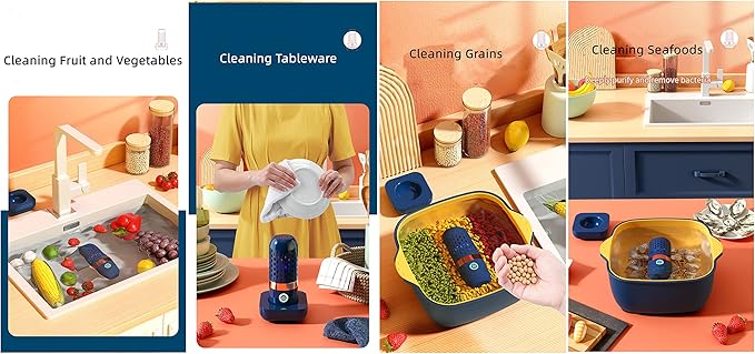 Fruit and Vegetable Washing Machine, Aqua Pure Fruit Cleaner Device, Fruit Purifier with OH-ion Purification Technology 250min Working Time Wireless Charging for Cleaning Fruit,Vegetable,Meat (Yellow)