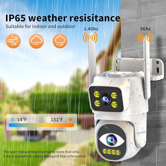 ESCANU Dual Lens Security Camera Outdoor,WiFi Camera for Home Security,Home Survaillance Outdoor,PTZ,2-Way Audio, Auto Tracking,Night Vision,24/7 Continous Record,IP65 Weather Proof