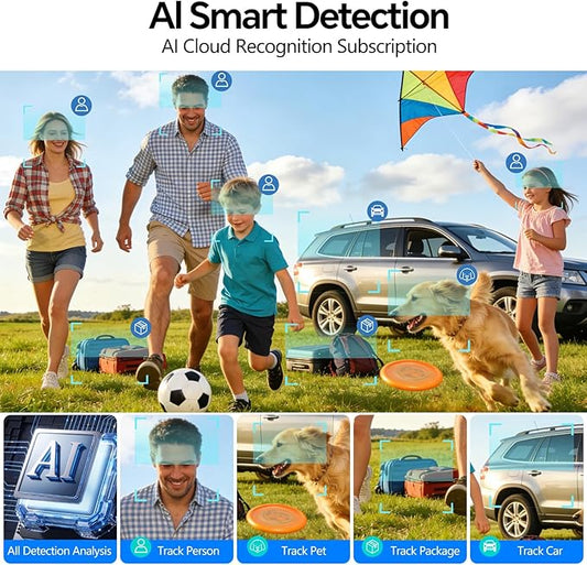 4G LTE Solar Security Camera, 2K Color Night Vision, No WiFi Needed,8W Solar & Battery Powered, Low Power, 24/7 AOV Recording,355° PTZ, AI Human Detection, IP66 Waterproof (White, 1 Lens)