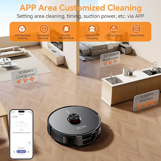 ZCWA Robot Vacuum and Mop Combo, 10000Pa Max Suction, Robotic Vacuum with LiDAR Navigation Smart Mapping, 90 Day Self-Emptying, 160 Min Runtime, 3.5L Dust Bin, Ideal for Hard Floor